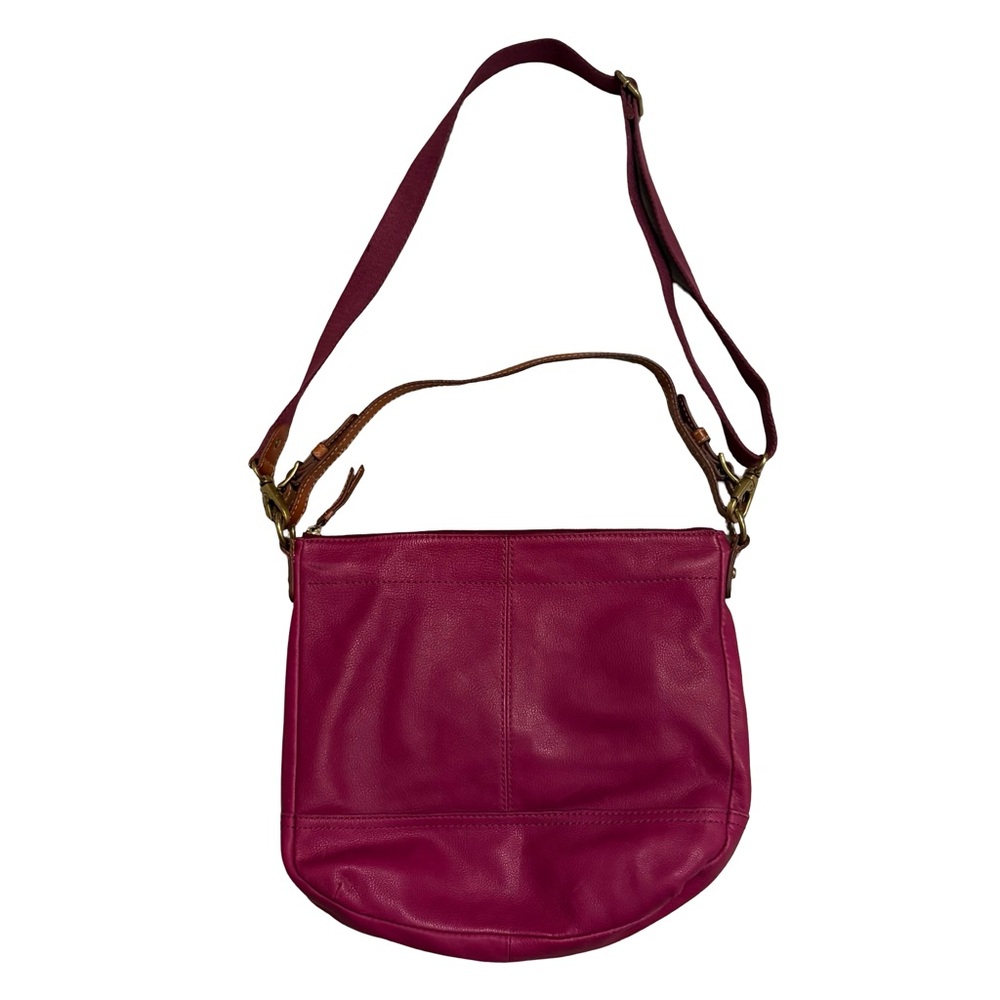 Vtg Fossil Magenta Hobo Double Strap Hobo Pebbled Leather Shoulder Crossbody Bag - Picture 2 of 16